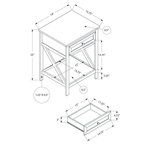 Monarch Speicalties I 3986 - Accent Table, End, Side Table, 2 Tier, Bedroom, Nightstand, Lamp, Storage Drawer, Black Veneer, Transitional