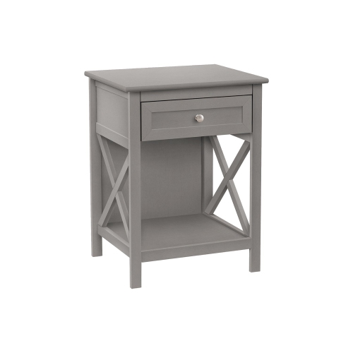 Monarch Specialties I 3985 - Accent Table, End, Side Table, 2 Tier, Bedroom, Nightstand, Lamp, Storage Drawer, Antique Grey Veneer, Transitional