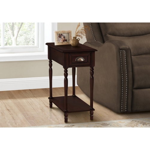Monarch Specialties I 3969 - Accent Table, 2 Tier, Side Table, End, Narrow, Nightstand, Bedroom, Lamp, Storage Drawer, Brown Veneer, Traditional