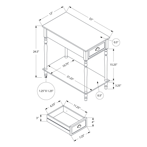 Monarch Specialties I 3969 - Accent Table, 2 Tier, Side Table, End, Narrow, Nightstand, Bedroom, Lamp, Storage Drawer, Brown Veneer, Traditional