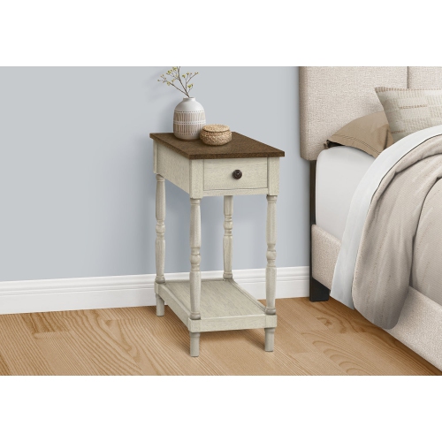 Monarch Specialties I 3958 - Accent Table, 2 Tier, End, Side Table, Nightstand, Bedroom, Narrow, Lamp, Storage Drawer, Brown Veneer, Antique White