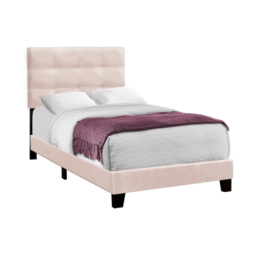Monarch Specialties I 5916T - Bed, Twin Size, Upholstered, Bedroom, Frame Only, Youth, Teen, Juvenile, Pink Velvet, Transitional