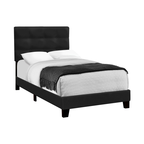 Monarch Specialties I 5924T - Bed, Twin Size, Upholstered, Bedroom, Frame Only, Youth, Teen, Juvenile, Black Velvet, Transitional