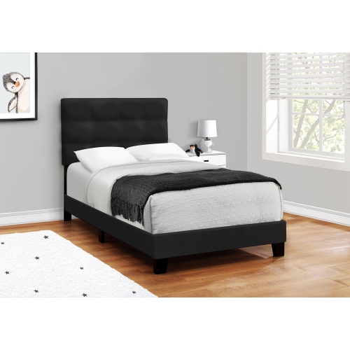 Monarch Specialties I 5924T - Bed, Twin Size, Upholstered, Bedroom, Frame Only, Youth, Teen, Juvenile, Black Velvet, Transitional