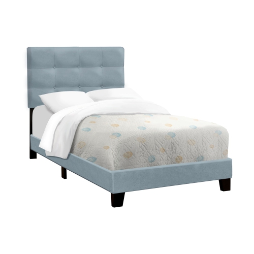 MONARCH SPECIALTIES  I 5919T - Bed, Twin Size, Upholstered, Bedroom, Frame Only, Youth, Teen, Juvenile Velvet, Transitional In Light Blue