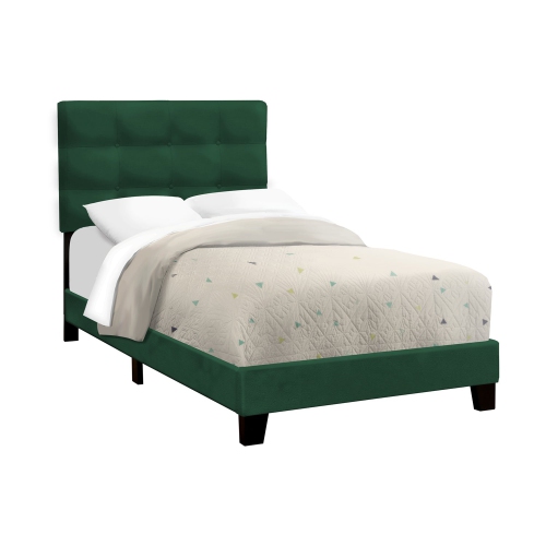 MONARCH SPECIALTIES  I 5917T - Bed, Twin Size, Upholstered, Bedroom, Frame Only, Youth, Teen, Juvenile Velvet, Transitional In Green