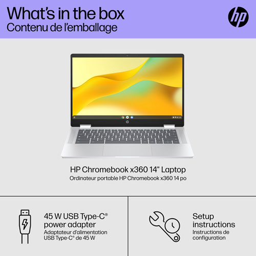 HP 14" x360 Chromebook Laptop w/3 month of Google AI Pro - Glacier Silver (Intel N-series N100/128 GB/4GB RAM/ChromeOS)