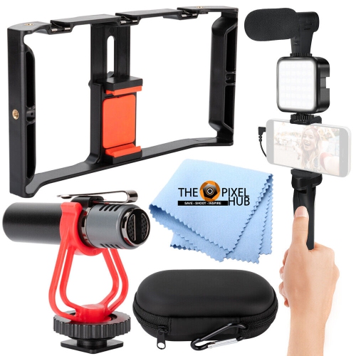 Kit de vidéoblogage pour iPhone et Android avec support stabilisateur de lampe à DEL pour microphone Bluetooth