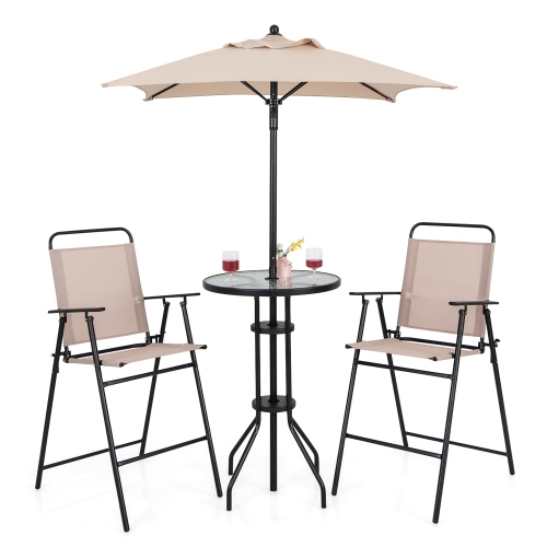 Gymax 4PCS Bistro Set Folding Counter Height Chairs Round Bar Table & Umbrella Patio