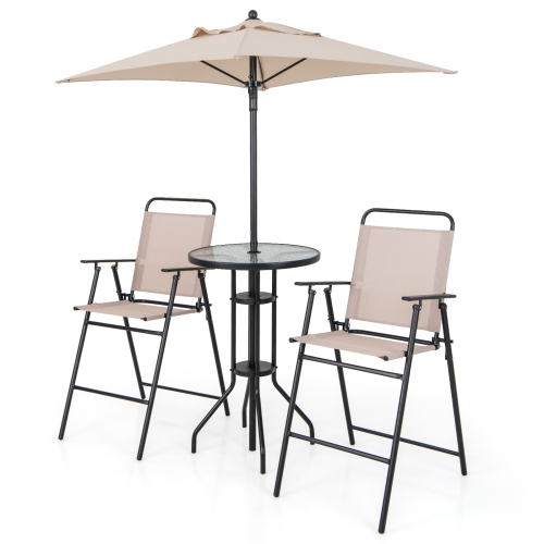Gymax 4PCS Bistro Set Folding Counter Height Chairs Round Bar Table & Umbrella Patio