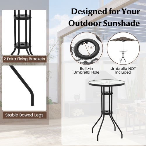 Gymax 3PCS Bistro Set Folding Chairs Round Bar Table w/ 1.6'' Umbrella Hole Yard Patio