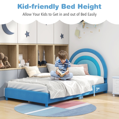Gymax Kids Twin Platform Bed Frame Upholstered Twin Size Bed w/ Wooden Slats Support