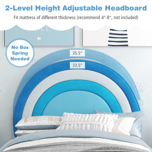 Gymax Kids Twin Platform Bed Frame Upholstered Twin Size Bed w/ Wooden Slats Support