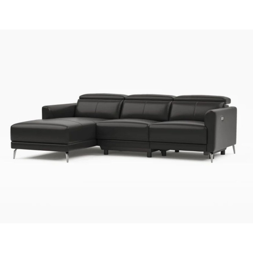 VALENCIA  Andria Leather Reclining Sectional Sofa Left Hand Chaise In Black