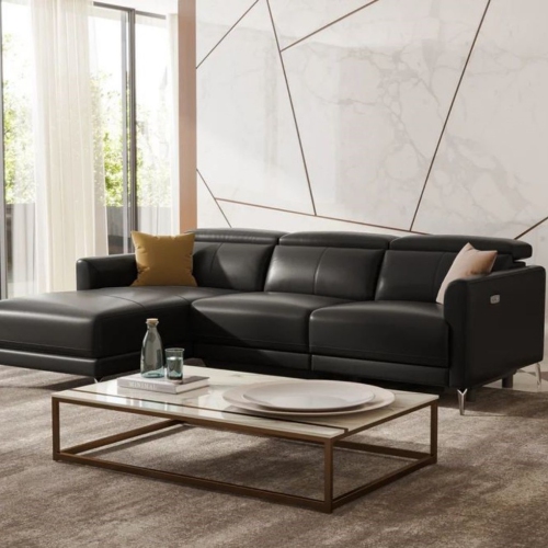 Valencia – sofa modulaire inclinable Andria, fauteuil gauche en cuir, noir