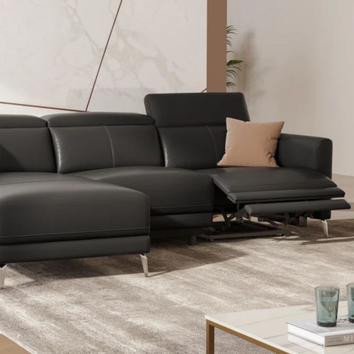 Valencia – sofa modulaire inclinable Andria, fauteuil gauche en cuir, noir