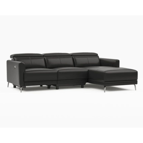 VALENCIA  Andria Leather Reclining Sectional Sofa Right Hand Chaise In Black