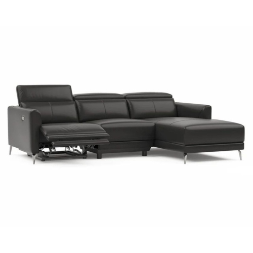 Valencia Andria Leather Reclining Sectional Sofa Right Hand Chaise, Black