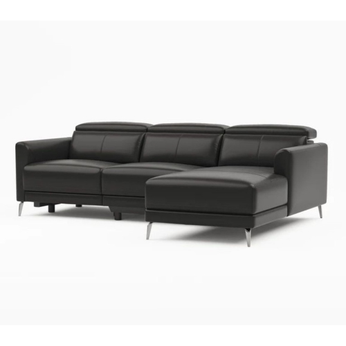 Valencia Andria Leather Reclining Sectional Sofa Right Hand Chaise, Black
