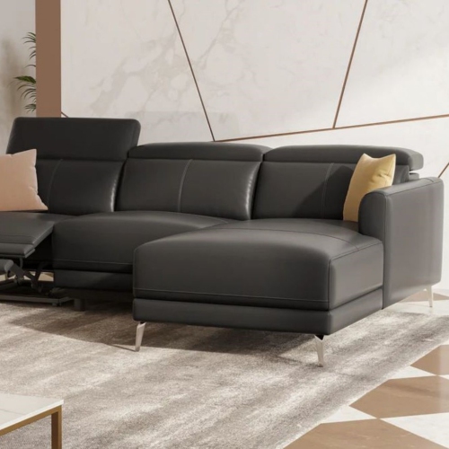Valencia Andria Leather Reclining Sectional Sofa Right Hand Chaise, Black