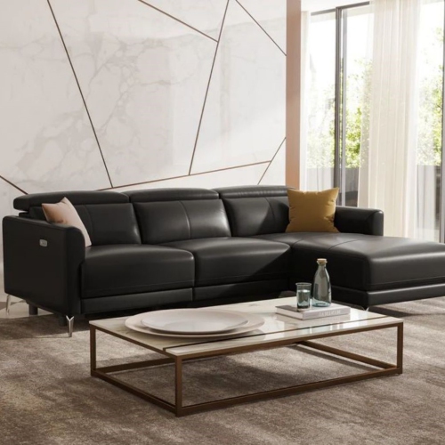 Valencia Andria Leather Reclining Sectional Sofa Right Hand Chaise, Black