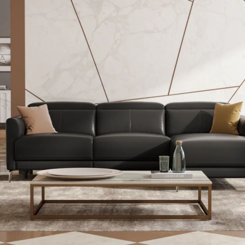 Valencia Andria Leather Reclining Sectional Sofa Right Hand Chaise, Black