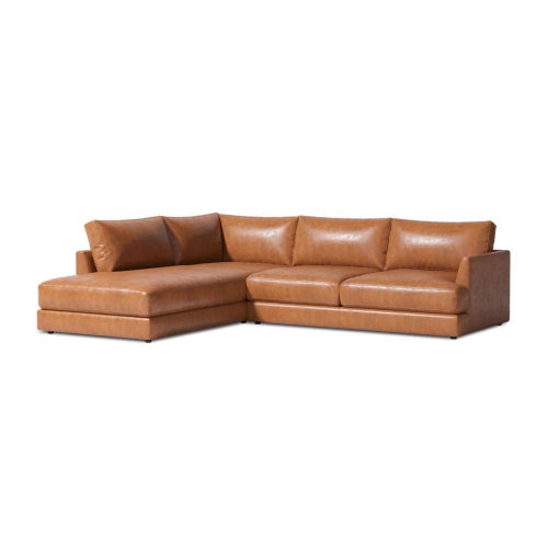 Valencia Serena Leather Sectional Sofa Left Chaise, Cognac