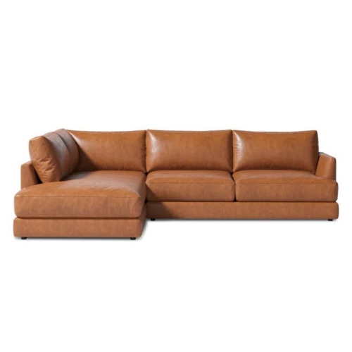 Valencia Serena Leather Sectional Sofa Left Chaise, Cognac