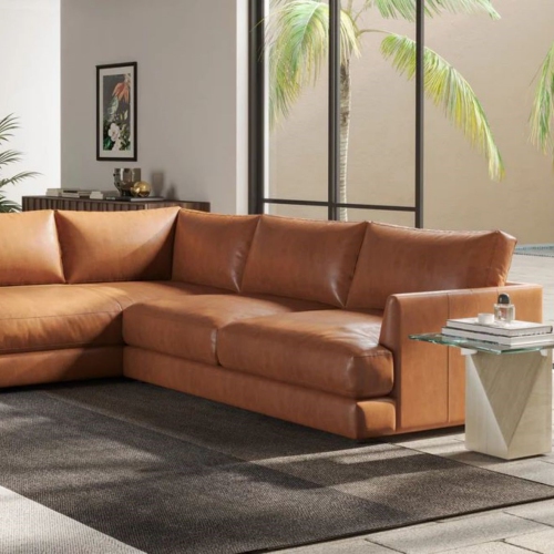 Valencia Serena Leather Sectional Sofa Left Chaise, Cognac