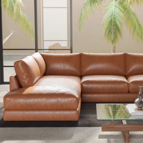 Valencia Serena Leather Sectional Sofa Left Chaise, Cognac