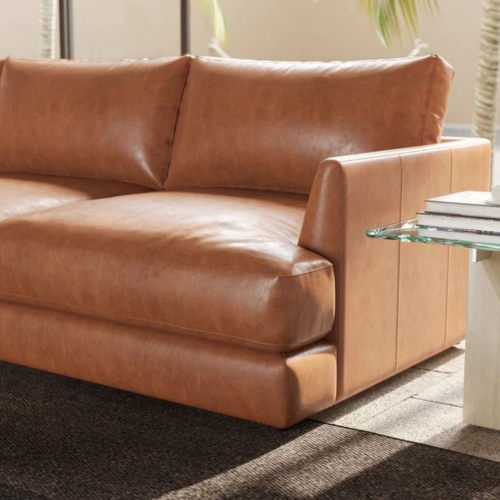 Valencia Serena Leather Sectional Sofa Left Chaise, Cognac