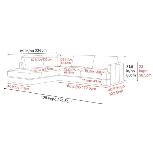 Valencia Serena Leather Sectional Sofa Left Chaise, Cognac