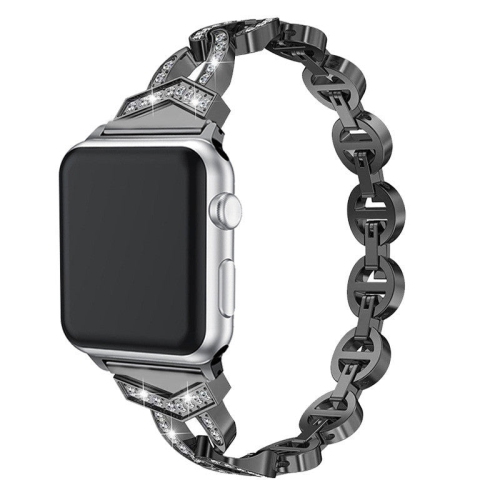 WORRYFREE GADGETS  Wfg Metal Band for Apple Watch Sleek O-Links With Rhinestones - 42/44/45MM - In Black