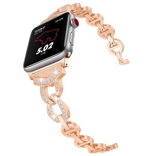 Bracelet en métal WFG pour Apple Watch Sleek O-Links avec pierres du Rhin - 42/44/45&nbsp;mm - Rose doré