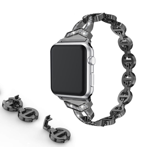 Bracelet en métal WFG pour Apple Watch Sleek O-Links avec pierres du Rhin - 42/44/45&nbsp;mm - Rose doré