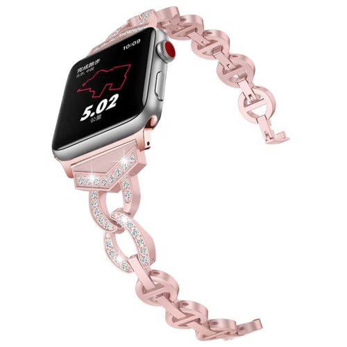 WORRYFREE GADGETS  Wfg Metal Band for Apple Watch Sleek O-Links With Rhinestones - 38/40/41MM - In Pink