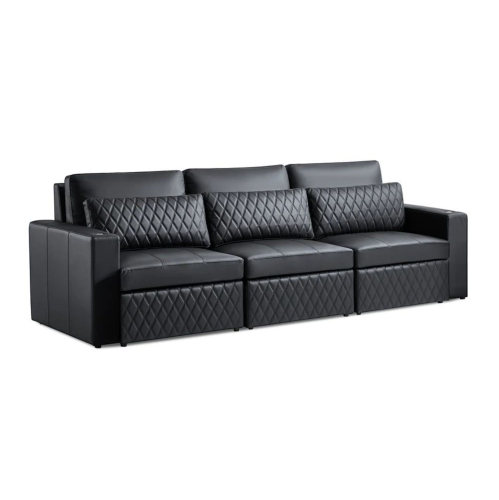 VALENCIA  Pisa Leather Lounge Sectional Sofa 3 Seats In Black