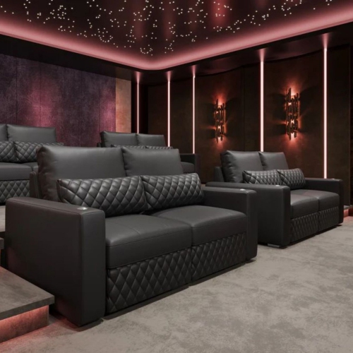 Valencia Pisa Leather Lounge Sectional Sofa Loveseat, Black