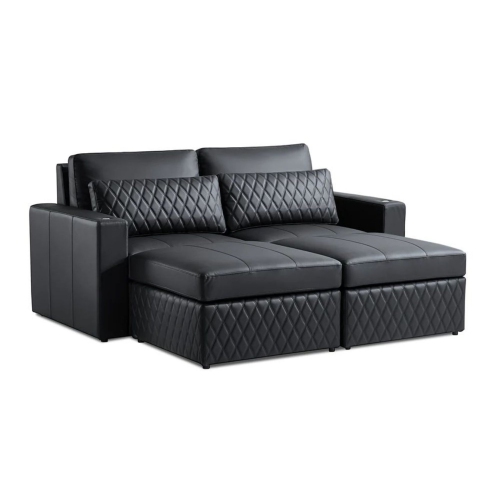 VALENCIA  Pisa Leather Lounge Sectional Sofa Loveseat & 2 Ottomans In Black