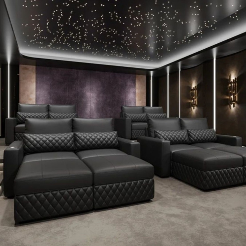 Valencia Pisa Leather Lounge Sectional Sofa Loveseat & 2 Ottomans, Black