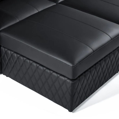 Valencia Pisa Leather Lounge Sectional Sofa Loveseat & 2 Ottomans, Black