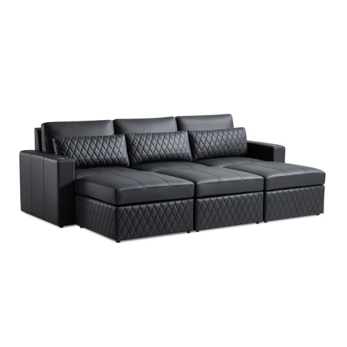 VALENCIA  Pisa Leather Lounge Sectional Sofa 3 Seats & 3 Ottomans, Black