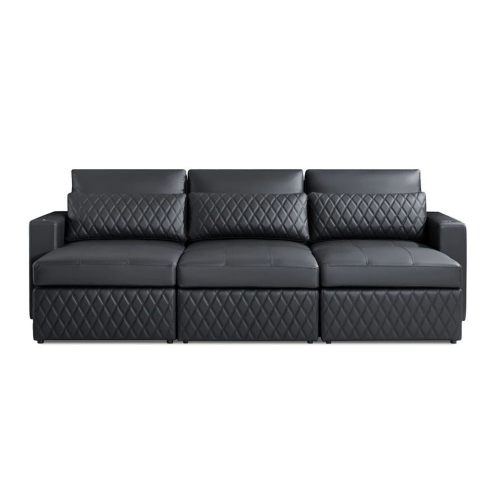 Valencia Pisa Leather Lounge Sectional Sofa 3 Seats & 3 Ottomans,Black