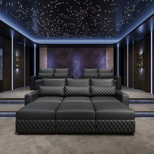 Valencia Pisa Leather Lounge Sectional Sofa 3 Seats & 3 Ottomans,Black