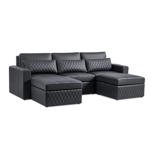 VALENCIA  Pisa Leather Lounge Sectional Sofa 3 Seats & 2 Ottomans In Black