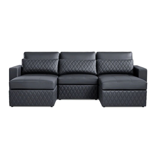 Valencia Pisa Leather Lounge Sectional Sofa 3 Seats & 2 Ottomans, Black