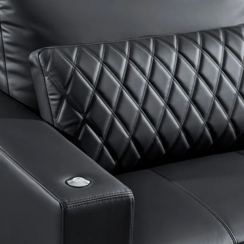 Valencia Pisa Leather Lounge Sectional Sofa 3 Seats & 2 Ottomans, Black