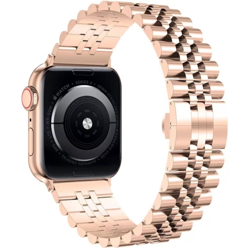WORRYFREE GADGETS  Wfg Classic Stainless Steel Metal Beads Band for Apple Watch-42/44/45/49MM - Rose In Gold