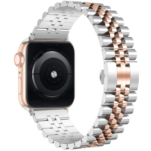 WORRYFREE GADGETS  Wfg Classic Stainless Steel Metal Beads Band for Apple Watch-38/40/41Mm- Rose Gold-Silver In Multicolor