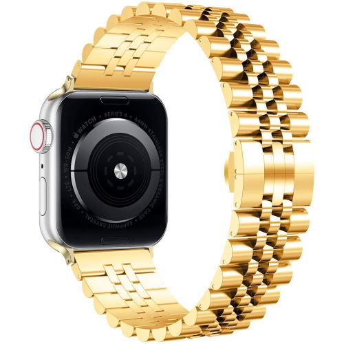 WORRYFREE GADGETS Wfg Classic Stainless Steel Metal Beads Band for Apple Watch-38/40/41MM - Gold